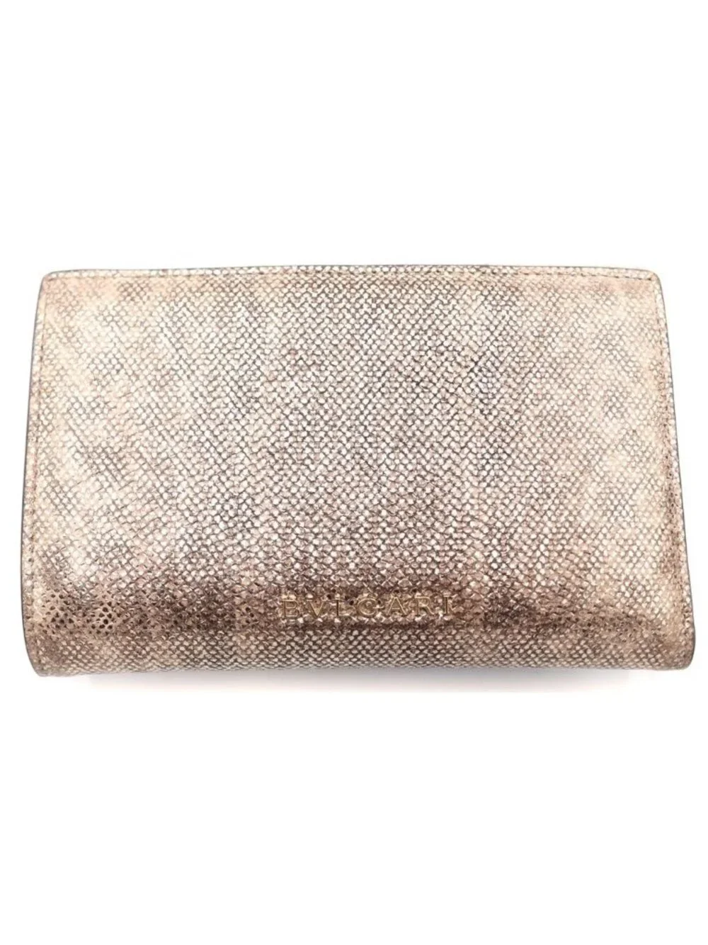 Bvlgari Serpenti Calungskin Metallic Bifold Wallet Compact Beige